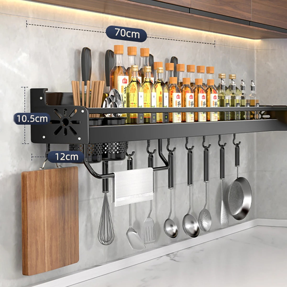 No-Drill Metal Kitchen Storage Shelf – Large Capacity Organizer with Drainage Design, Easy-Clean Black Rack