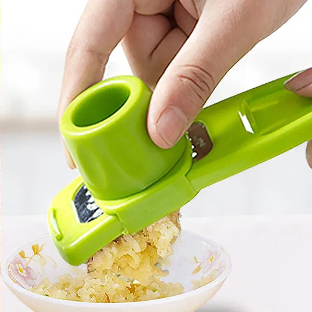 Multifunctional Manual Garlic & Ginger Crusher – Grater, Cutter & Peeler Kitchen Tool