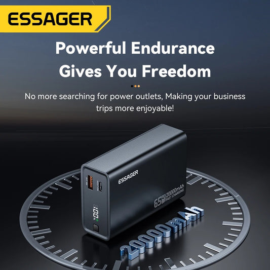 Essager 20,000mAh Power Bank — 65W PD Fast Charge for Phones & Laptops