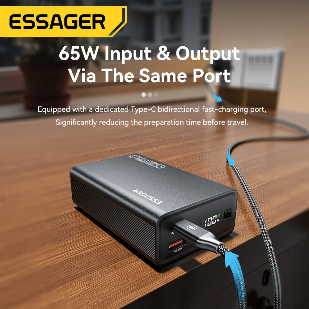 Essager 20,000mAh Power Bank — 65W PD Fast Charge for Phones & Laptops