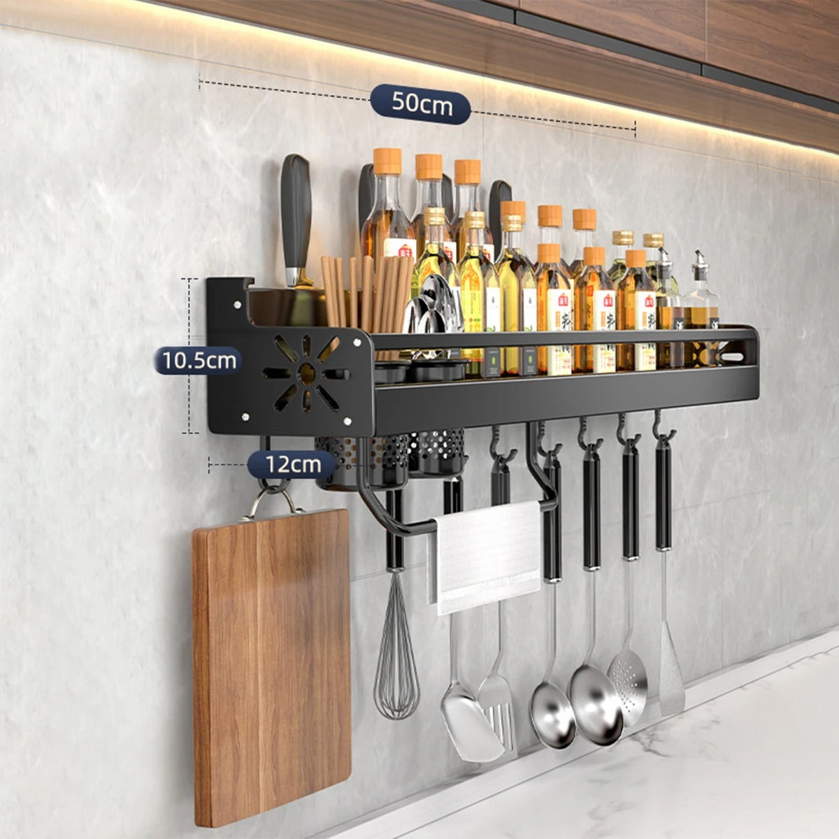 No-Drill Metal Kitchen Storage Shelf – Large Capacity Organizer with Drainage Design, Easy-Clean Black Rack