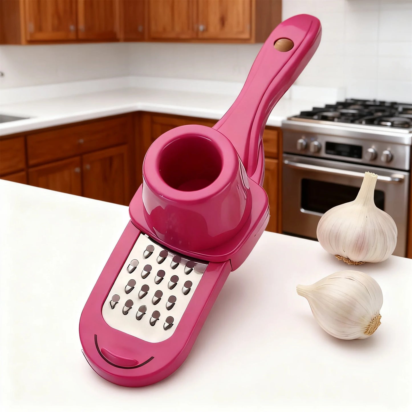 Multifunctional Manual Garlic & Ginger Crusher – Grater, Cutter & Peeler Kitchen Tool