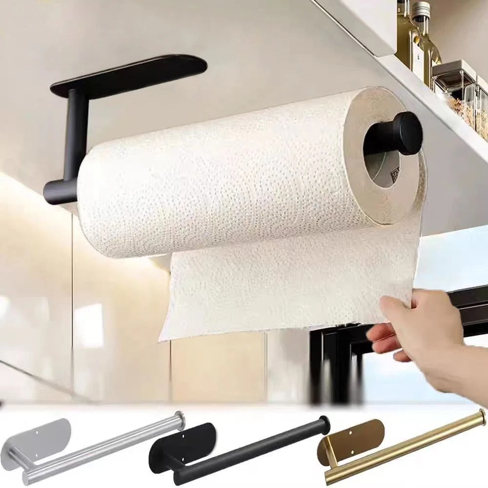 Adhesive Paper Towel Holder – No-Drill Kitchen & Bathroom Roll Dispenser for Cabinet, Wall or Under-Shelf Mounting