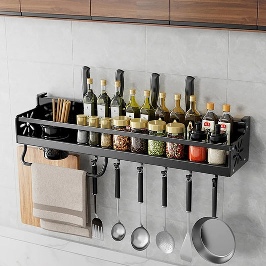 No-Drill Metal Kitchen Storage Shelf – Large Capacity Organizer with Drainage Design, Easy-Clean Black Rack