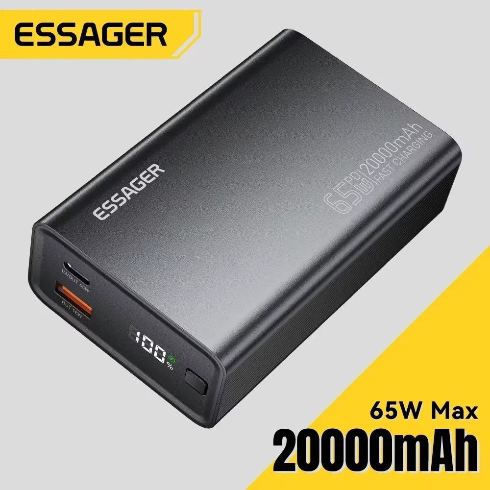 Essager 20,000mAh Power Bank — 65W PD Fast Charge for Phones & Laptops