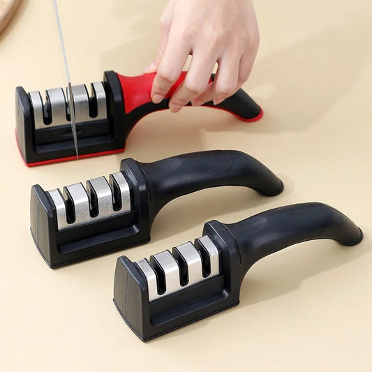 3-Stage Knife Sharpener with Anti-Slip Base – Quick Manual Sharpening Tool for Kitchen Knives