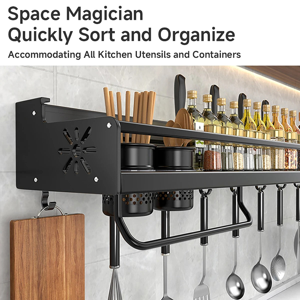 No-Drill Metal Kitchen Storage Shelf – Large Capacity Organizer with Drainage Design, Easy-Clean Black Rack