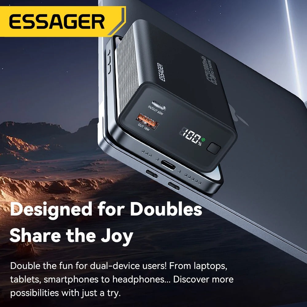 Essager 20,000mAh Power Bank — 65W PD Fast Charge for Phones & Laptops