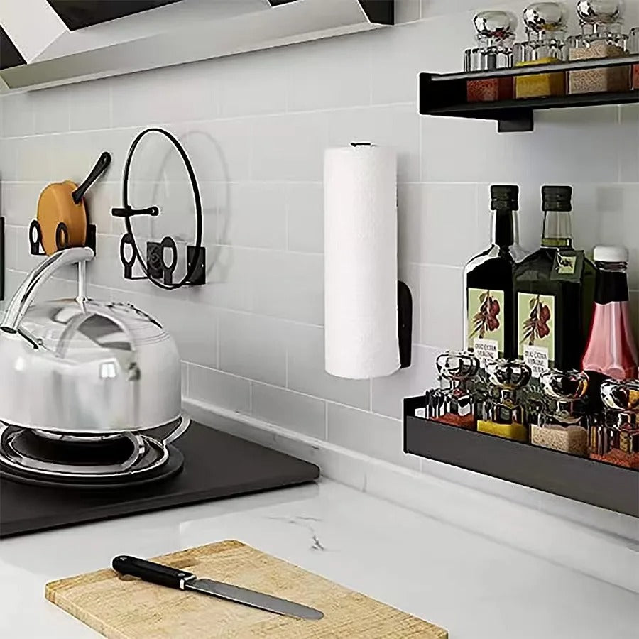 Adhesive Paper Towel Holder – No-Drill Kitchen & Bathroom Roll Dispenser for Cabinet, Wall or Under-Shelf Mounting