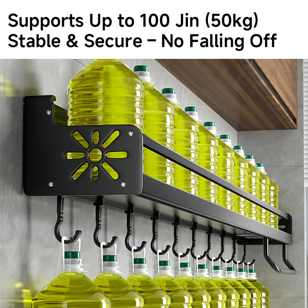 No-Drill Metal Kitchen Storage Shelf – Large Capacity Organizer with Drainage Design, Easy-Clean Black Rack