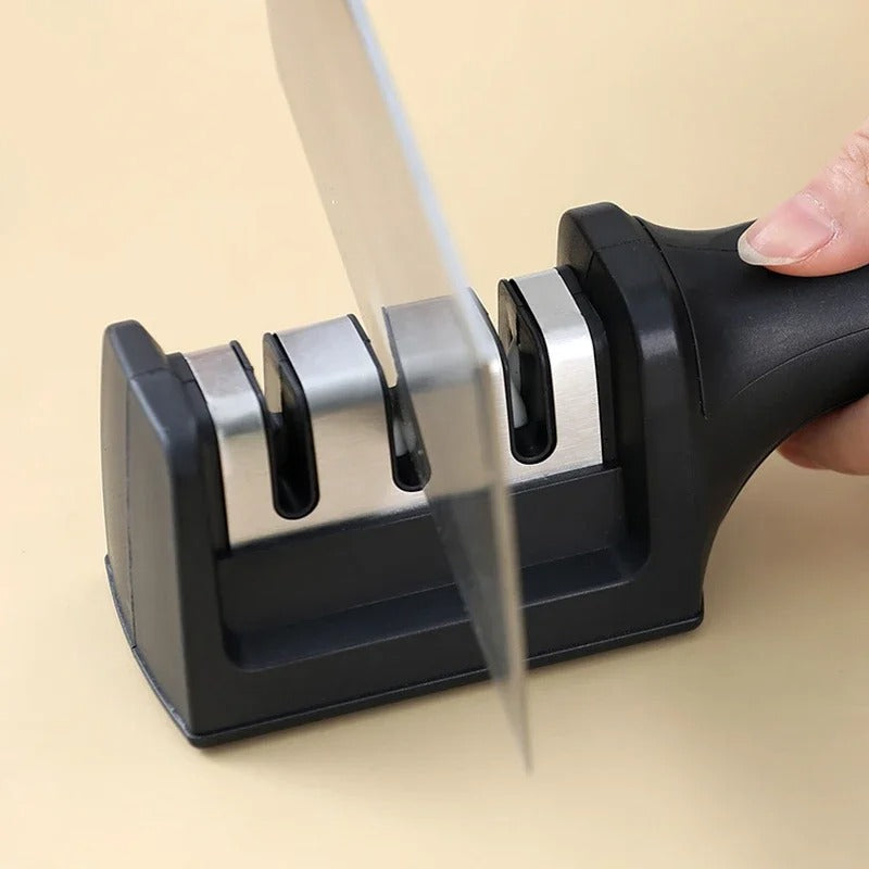 3-Stage Knife Sharpener with Anti-Slip Base – Quick Manual Sharpening Tool for Kitchen Knives