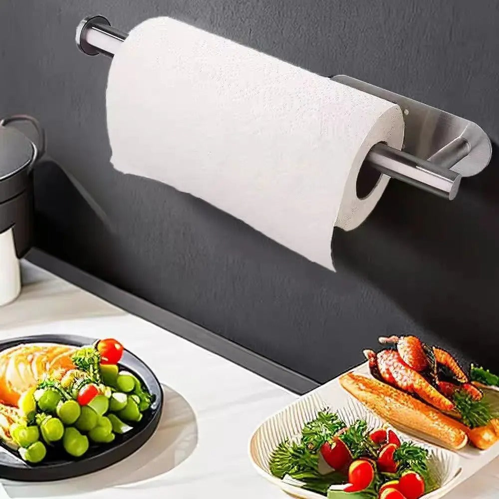 Adhesive Paper Towel Holder – No-Drill Kitchen & Bathroom Roll Dispenser for Cabinet, Wall or Under-Shelf Mounting