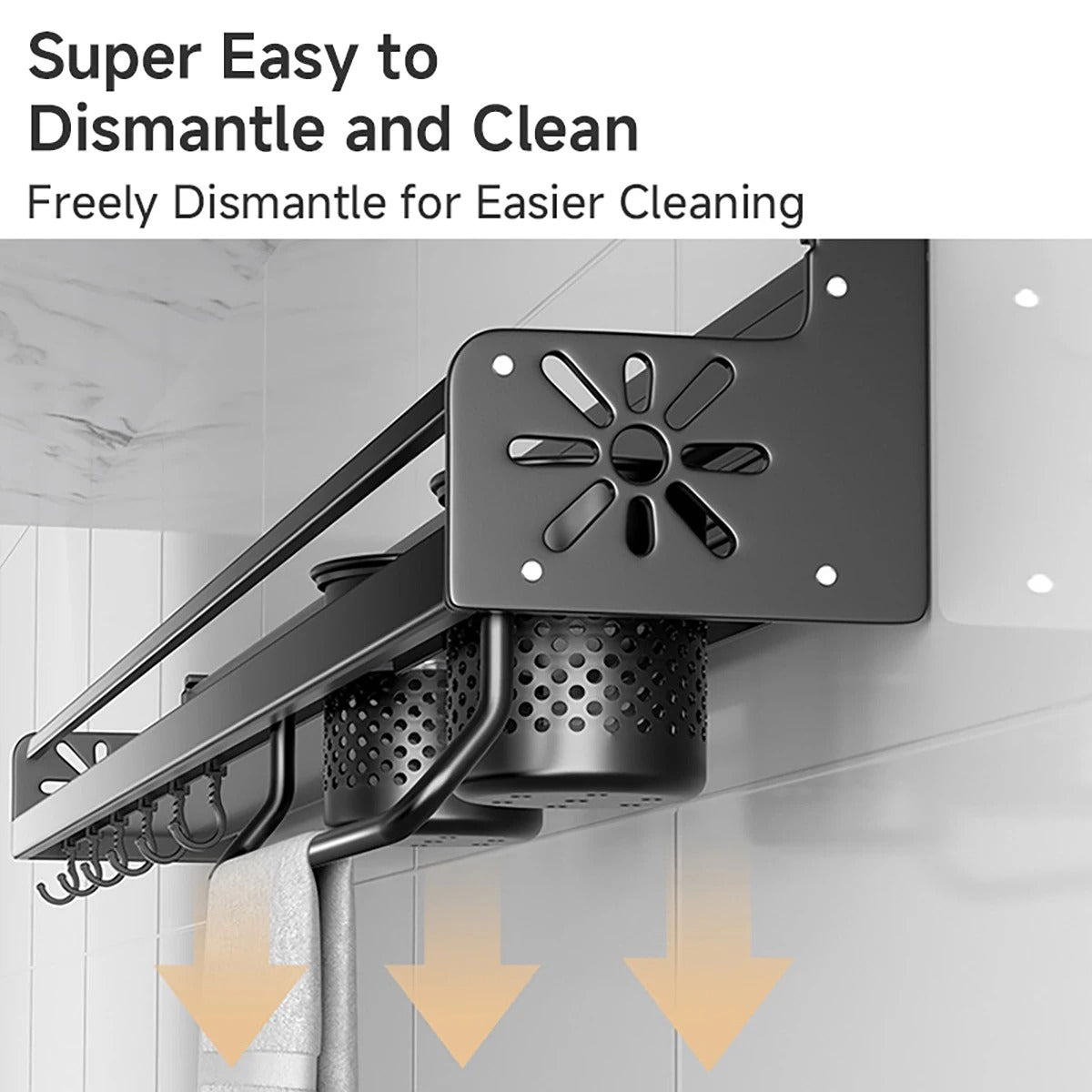 No-Drill Metal Kitchen Storage Shelf – Large Capacity Organizer with Drainage Design, Easy-Clean Black Rack