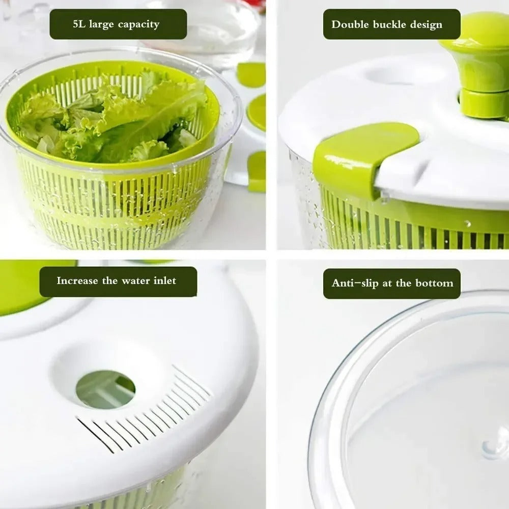 Manual Salad Spinner & Fruit Dryer – Hand-Crank Drain Basket for Washing and Drying Vegetables, Lettuce, and Fruit