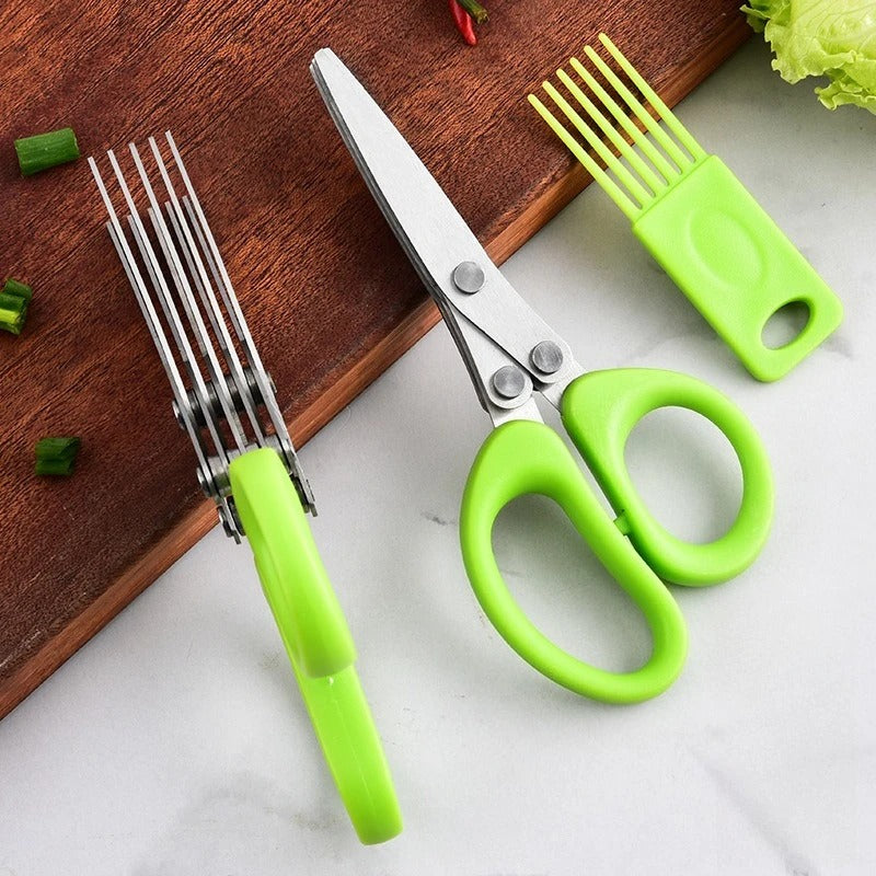5-Layer Multi-Functional Kitchen Scissors – Stainless Steel Herb & Vegetable Cutter for Fast, Even Chopping