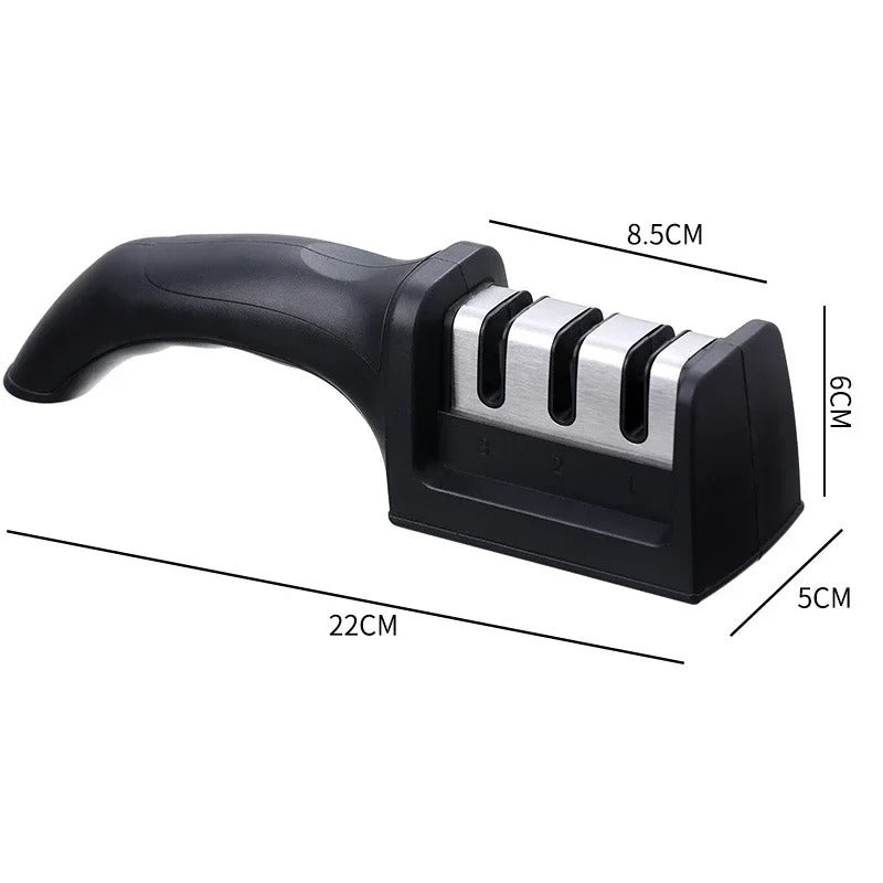 3-Stage Knife Sharpener with Anti-Slip Base – Quick Manual Sharpening Tool for Kitchen Knives