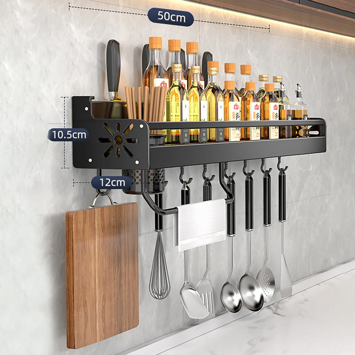 No-Drill Metal Kitchen Storage Shelf – Large Capacity Organizer with Drainage Design, Easy-Clean Black Rack