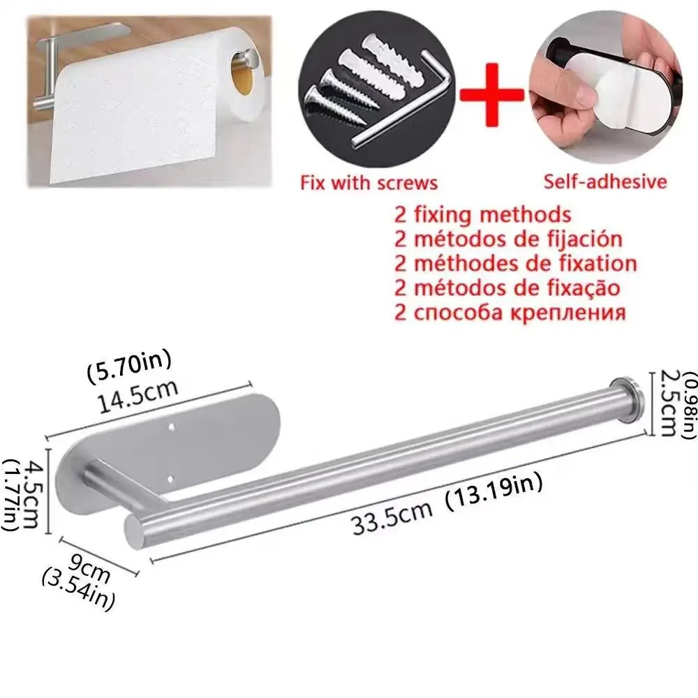 Adhesive Paper Towel Holder – No-Drill Kitchen & Bathroom Roll Dispenser for Cabinet, Wall or Under-Shelf Mounting