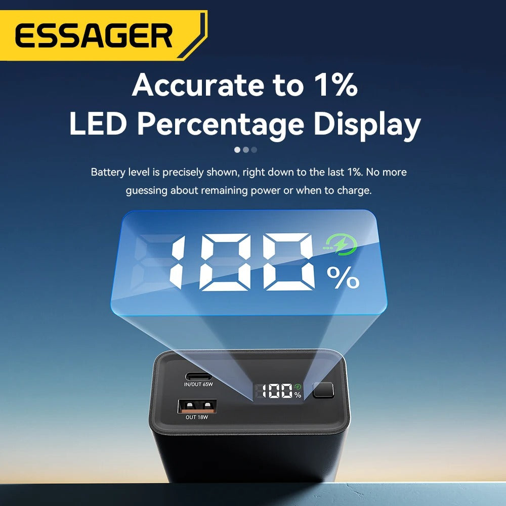 Essager 20,000mAh Power Bank — 65W PD Fast Charge for Phones & Laptops