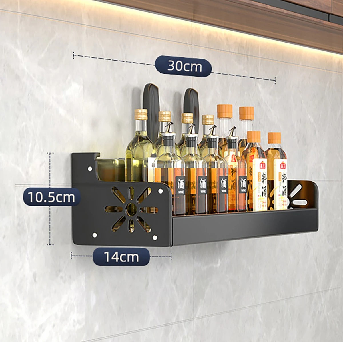 No-Drill Metal Kitchen Storage Shelf – Large Capacity Organizer with Drainage Design, Easy-Clean Black Rack