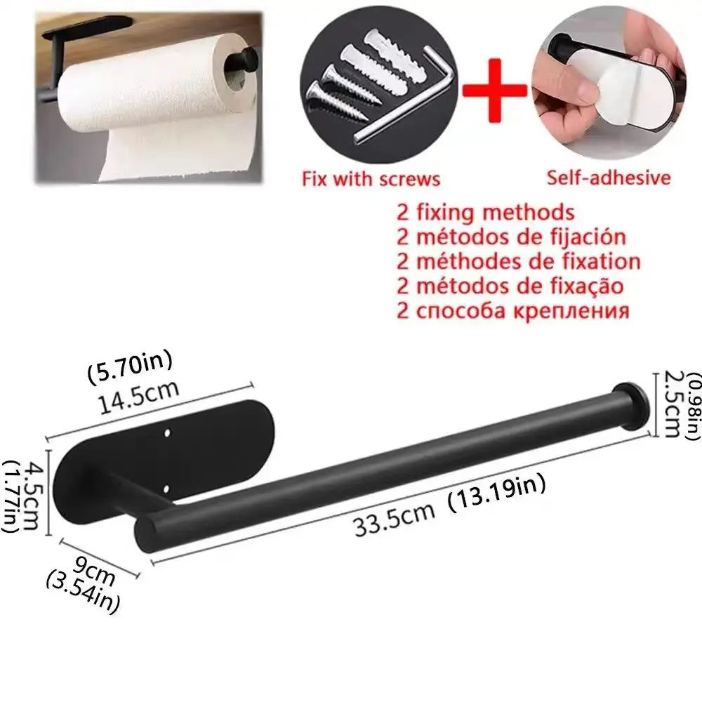 Adhesive Paper Towel Holder – No-Drill Kitchen & Bathroom Roll Dispenser for Cabinet, Wall or Under-Shelf Mounting